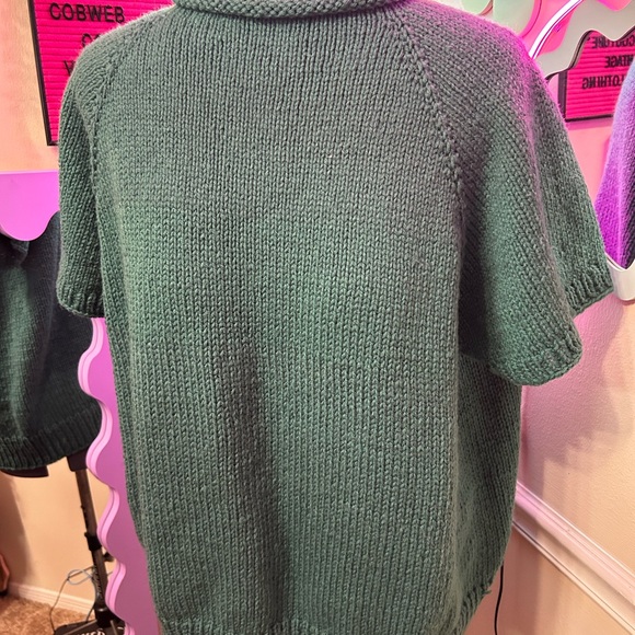 Vintage 80s Handknit Sweater Top Green Seafoam - Picture 2 of 5